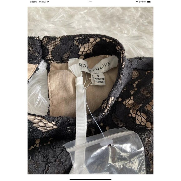 ROSE + OLIVE Woman’s Black Lace Sleeveless Top Black Lace/Tan She’ll Size Small - Picture 5 of 8